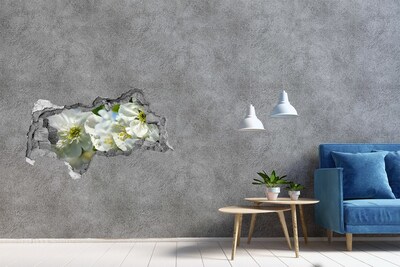 Vinilo adhesivo boquete en la pared rota Un paraíso de flores detrás del muro.