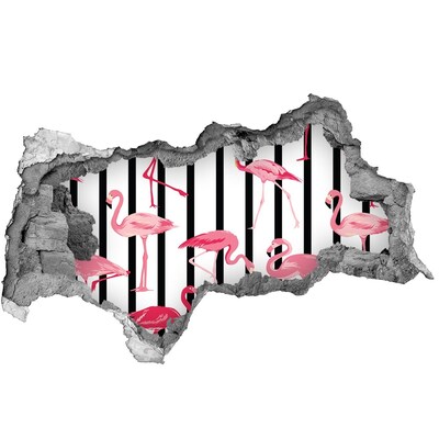 Dziura 3d fototapeta naklejka Flamingi na tle pasków