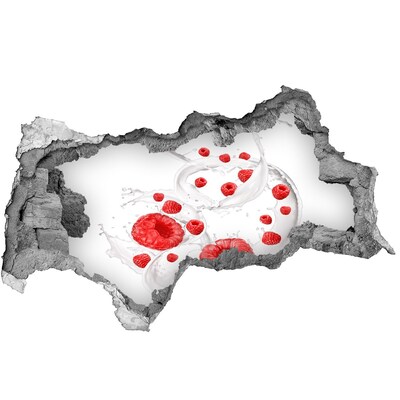 Pegatina decorativa agujero en la pared 3d Explosión de frambuesa en la leche
