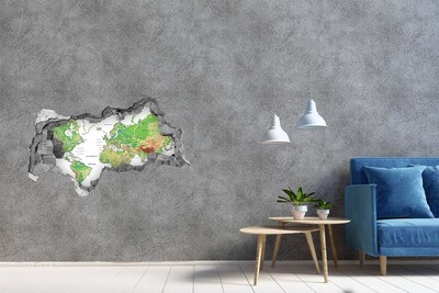 Fotomural autoadhesivo efecto agujero 3d Mapa del mundo a través de un agujero en la pared