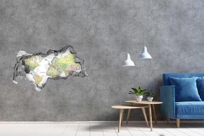 Vinilo adhesivo boquete en la pared rota Mapa del mundo en un agujero en la pared