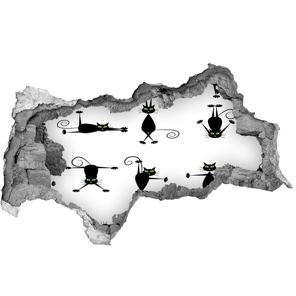 Vinilo adhesivo boquete en la pared rota Gatos negros sobre fondo blanco