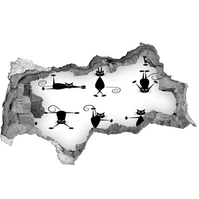 Vinilo adhesivo boquete en la pared rota Gatos negros sobre fondo blanco