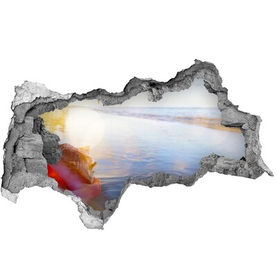 Pegatina decorativa agujero en la pared 3d Playa tropical con conchas