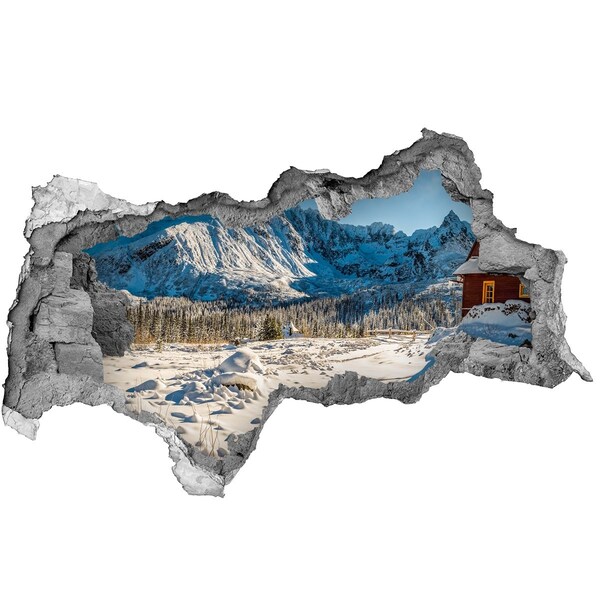 Fotomural autoadhesivo efecto agujero 3d paisaje de montaña invernal