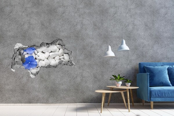 Vinilo adhesivo boquete en la pared rota Guijarros de playa con acento azul