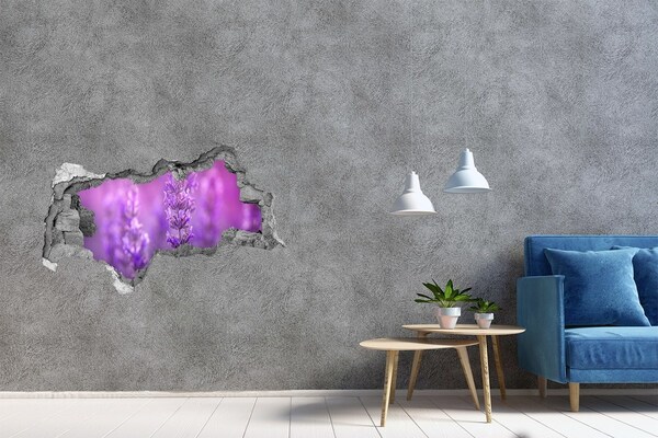Vinilo efecto 3d pared rota irregular Flores de lavanda a la luz de la mañana.