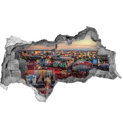 Fotomural autoadhesivo efecto agujero 3d Una vista de pájaro de la ciudad