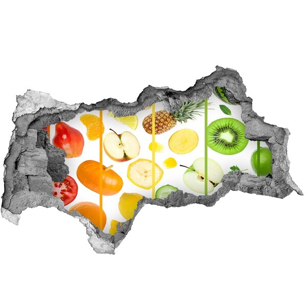 Pegatina decorativa agujero en la pared 3d Fruta fresca en hormigón