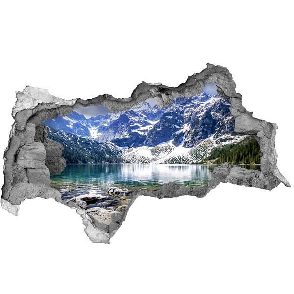 Vinilo efecto 3d pared rota irregular Paisaje de montaña con un lago