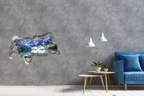 Vinilo efecto 3d pared rota irregular Paisaje de montaña con un lago