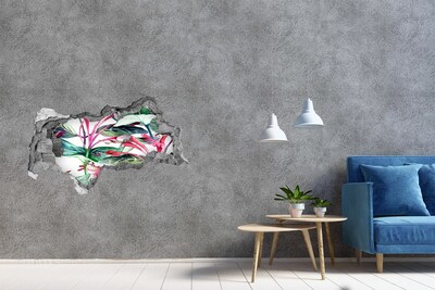 Fotomural autoadhesivo efecto agujero 3d Jardín de flores detrás del muro