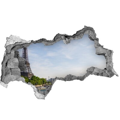 Vinilo efecto 3d pared rota irregular La Torre Eiffel en París