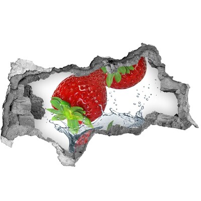 Fotomural autoadhesivo efecto agujero 3d Fresas jugosas en una explosión de agua.