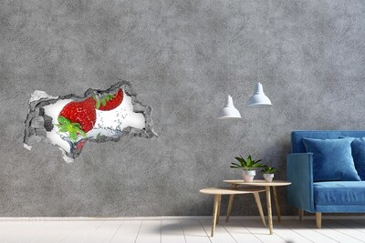 Fotomural autoadhesivo efecto agujero 3d Fresas jugosas en una explosión de agua.
