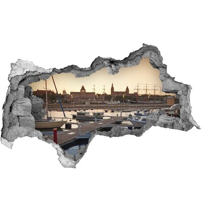 Fototapeta dziura na ścianę 3d Port w zachodzącym słońcu