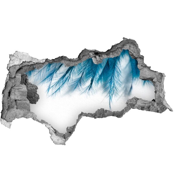 Fotomural autoadhesivo efecto agujero 3d Plumas azules en hormigón