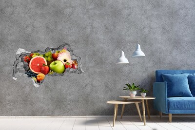 Vinilo efecto 3d pared rota irregular Fruta fresca en un agujero en la pared