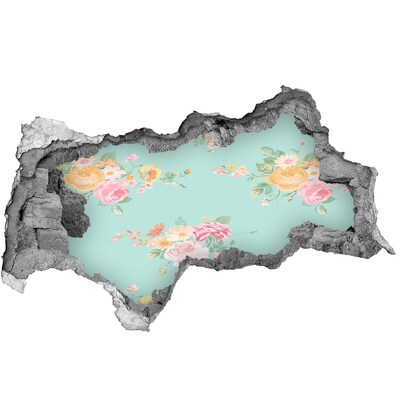 Pegatina decorativa agujero en la pared 3d Un paraíso de flores detrás del muro.