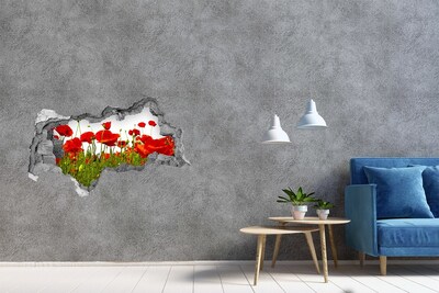 Pegatina decorativa agujero en la pared 3d Un paraíso floral entre las amapolas