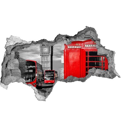 Vinilo efecto 3d pared rota irregular Horizonte de Londres con autobuses rojos