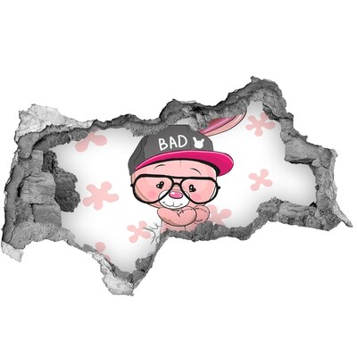 Vinilo efecto 3d pared rota irregular Conejito con sombrero