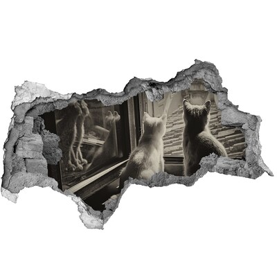 Pegatina decorativa agujero en la pared 3d Gatos en la ventana