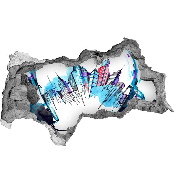 Pegatina decorativa agujero en la pared 3d Una ciudad moderna en ruinas