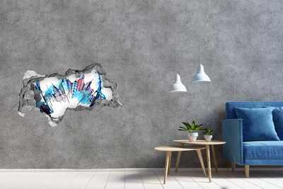 Pegatina decorativa agujero en la pared 3d Una ciudad moderna en ruinas