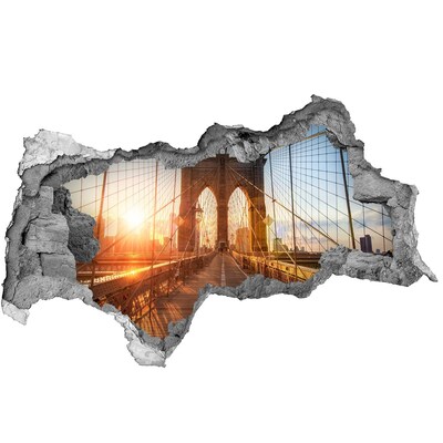 Fotomural autoadhesivo efecto agujero 3d Puente de Brooklyn al atardecer