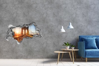 Fotomural autoadhesivo efecto agujero 3d Puente de Brooklyn al atardecer