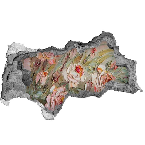 Vinilo adhesivo boquete en la pared rota Un jardín de flores en un muro en ruinas.