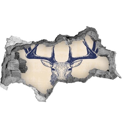 Fotomural autoadhesivo efecto agujero 3d Un ciervo en movimiento en un agujero en la pared.