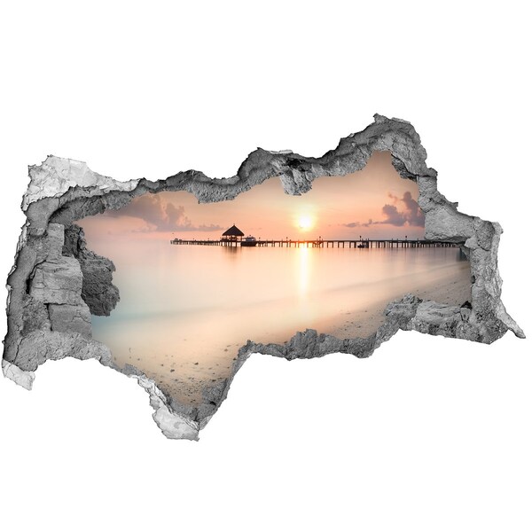 Pegatina decorativa agujero en la pared 3d Puesta de sol sobre el muelle