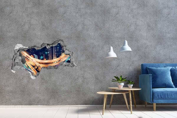 Fotomural autoadhesivo efecto agujero 3d Vista de la ciudad de noche