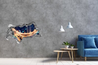 Fototapeta dziura na ścianę 3d Widok na miasto nocą
