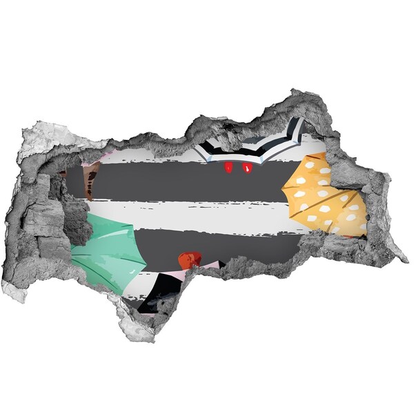 Pegatina decorativa agujero en la pared 3d Playa misteriosa con sombrillas