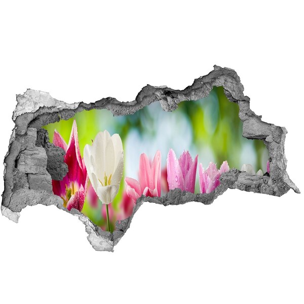 Fotomural autoadhesivo efecto agujero 3d Un paraíso de flores detrás del muro.