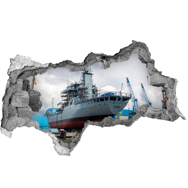 Vinilo efecto 3d pared rota irregular Un barco en el astillero