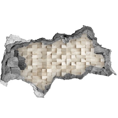 Fotomural autoadhesivo efecto agujero 3d Una pared dañada con un mosaico de madera.