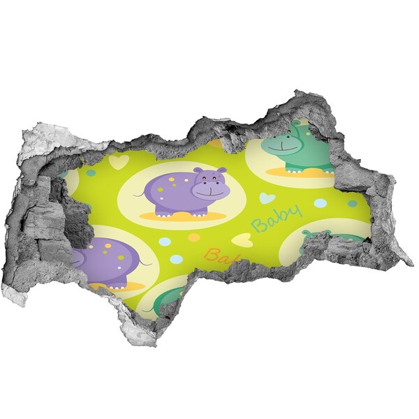 Pegatina decorativa agujero en la pared 3d Hipopótamos en un entorno colorido