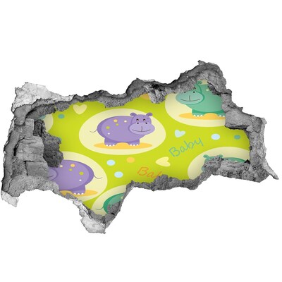 Pegatina decorativa agujero en la pared 3d Hipopótamos en un entorno colorido