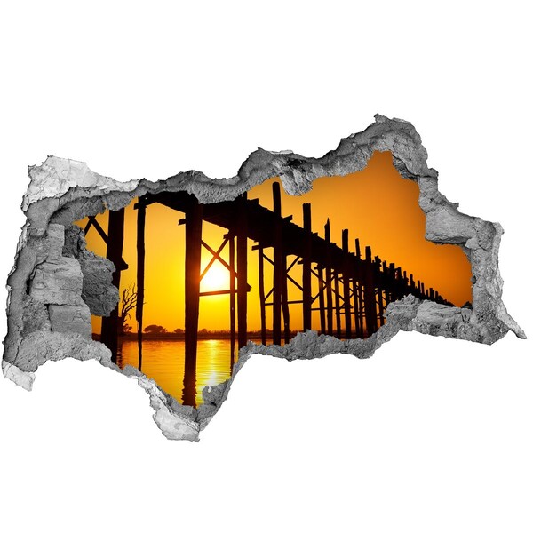 Vinilo efecto 3d pared rota irregular Puesta de sol sobre el muelle