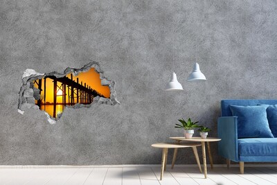 Vinilo efecto 3d pared rota irregular Puesta de sol sobre el muelle