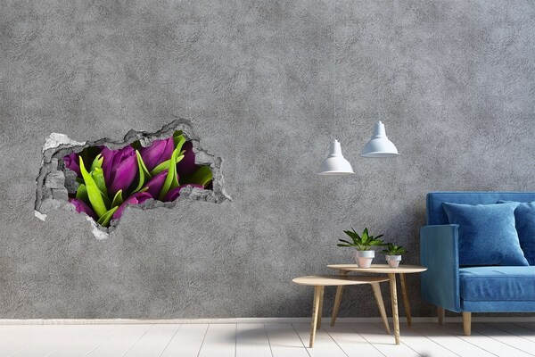 Vinilo efecto 3d pared rota irregular Flores en hormigón