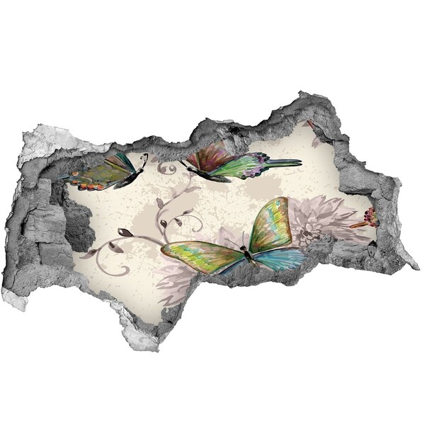 Pegatina decorativa agujero en la pared 3d Mariposas en una pared en ruinas