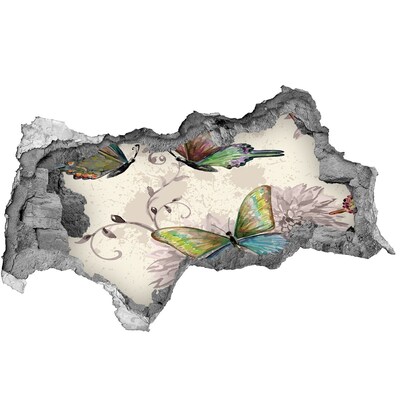 Pegatina decorativa agujero en la pared 3d Mariposas en una pared en ruinas