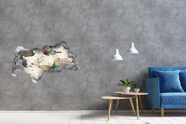 Pegatina decorativa agujero en la pared 3d Mariposas en una pared en ruinas