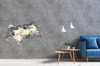 Pegatina decorativa agujero en la pared 3d Mariposas en una pared en ruinas