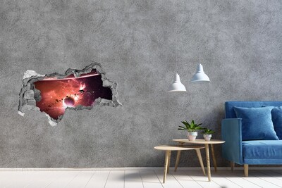 Vinilo efecto 3d pared rota irregular Viaje espacial a través de un agujero en la pared